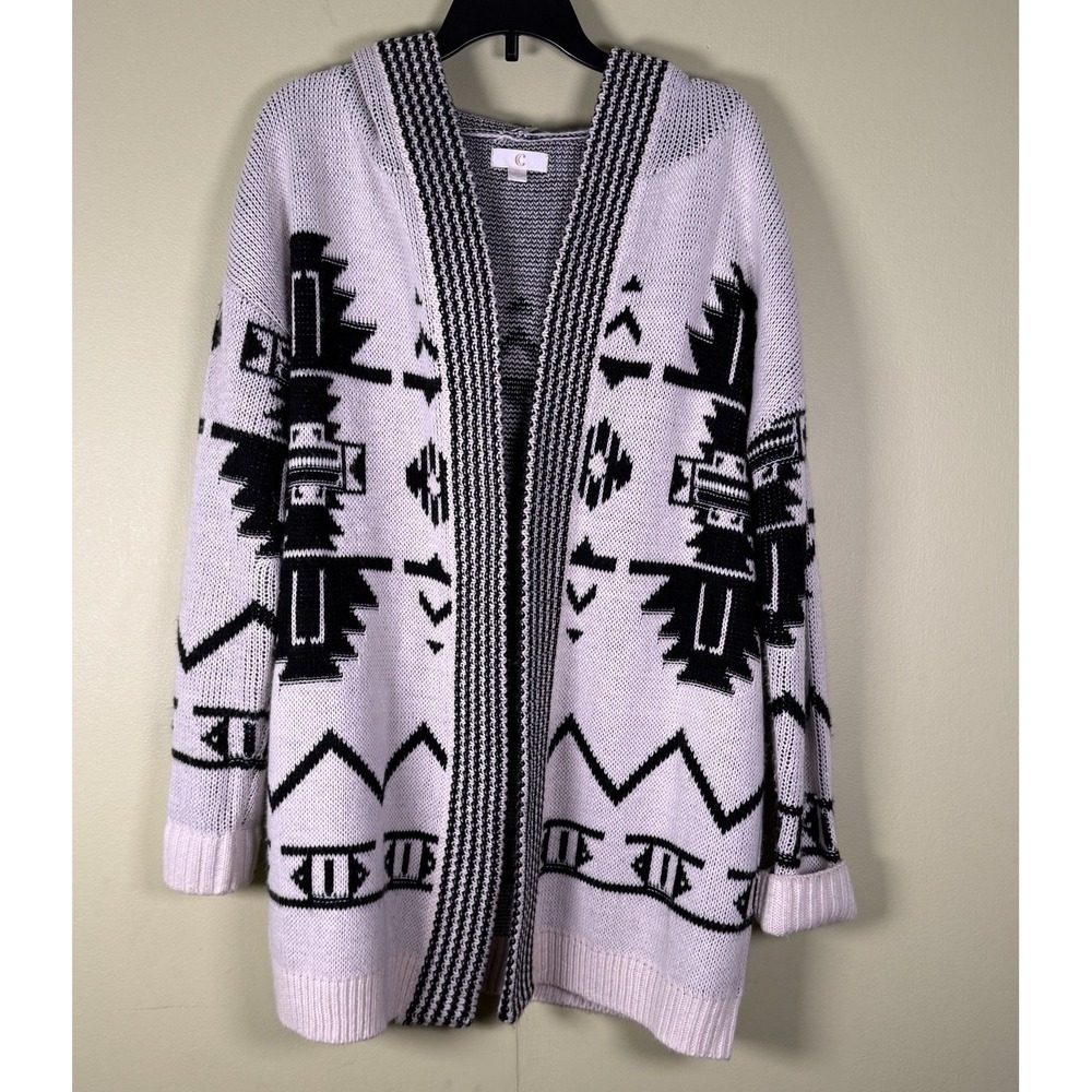 Charming Charlie Sweater Women Small White Aztecβ Southwestern Hood Cardigan